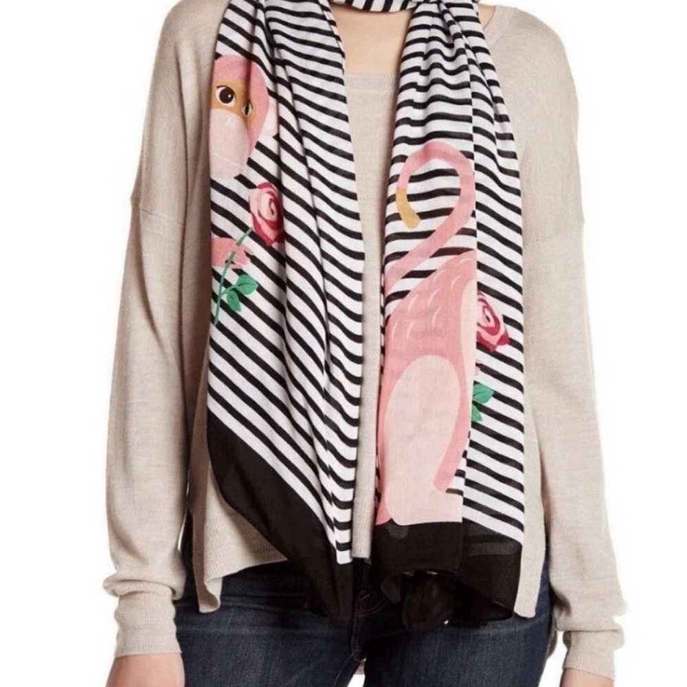 Kate Spade Monkey Rose Oblong Black & White Striped Semi Sheer Scarf